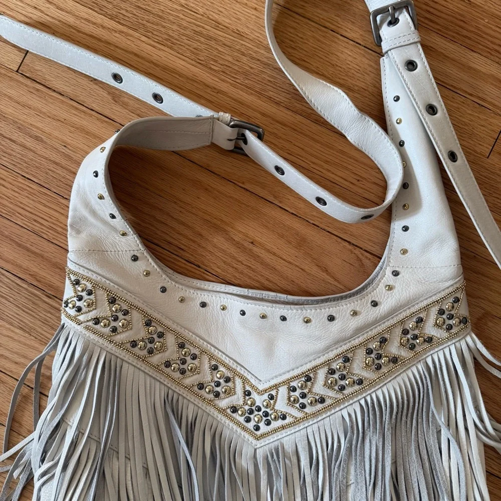 ASH boho White 100% leather Fringe Shoulder Bag/Crossbody - Picture 3 of 10